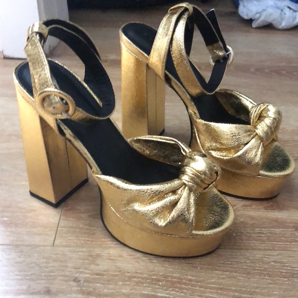 NWT Gold Platform Ankle-Strap Heels - Picture 4 of 4
